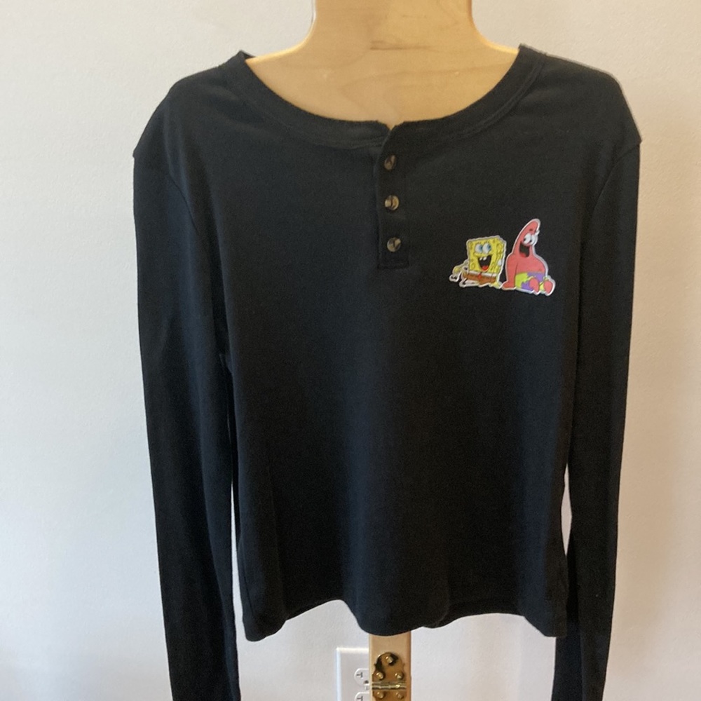 Jr Sponge Bob & Patrick Henley Long Sleeve Top Nickelodeon Sz M